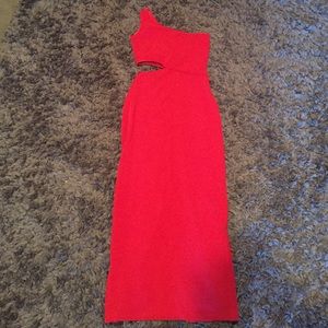 Red asymmetrical dress