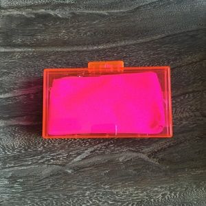 NEW Zara Orange Acrylic Clutch w/ Pink Inner Pouch