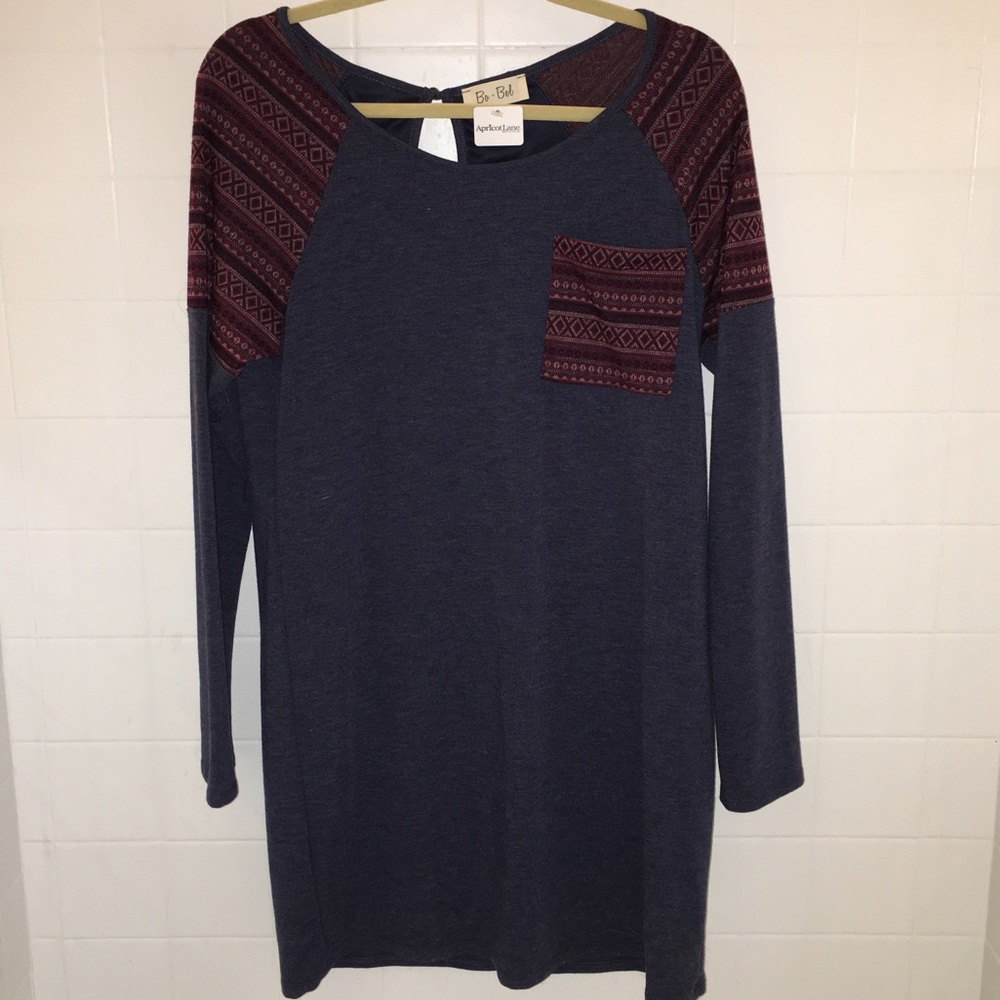 Blue Tunic with Aztec Print Detail