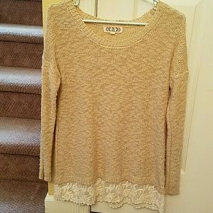 Creme sweater with delicate lace bottom