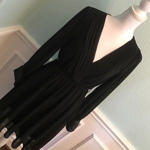 Black v neck dress with sequin cuffs