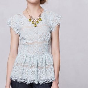 Maeve lace peplum top in mint