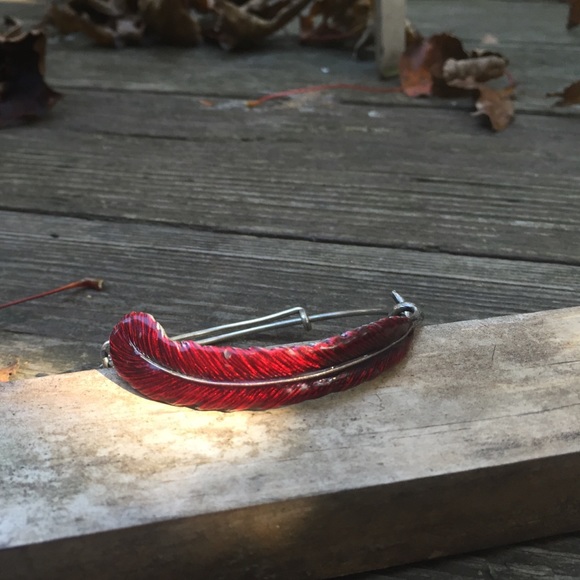 Rare! Alex + Ani RED Plume feather bangle.
