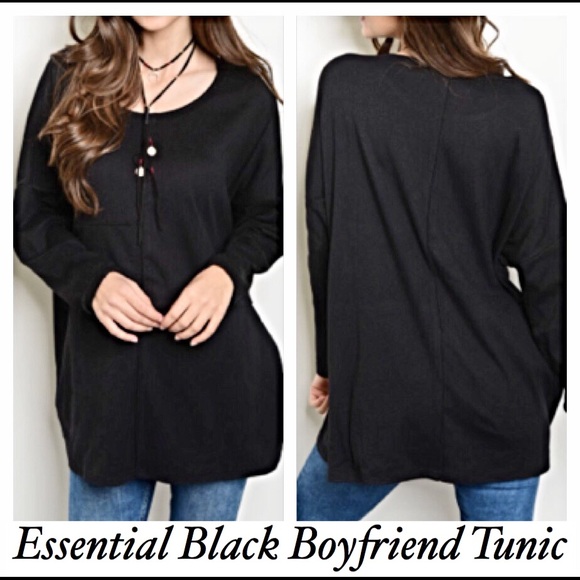 Essential Black Relaxed Boyfriend Tunic Top ML - Picture 2 of 4