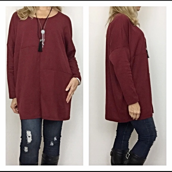 ✨SALE Essential Wine Relaxed Boyfriend Tunic SM - Picture 3 of 4