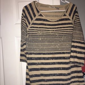 Women's khaki and navy striped blouse.