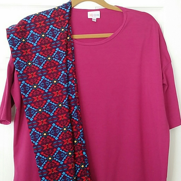 Lularoe Bold Fuschia XXS Irma + OS Tribal Leggings