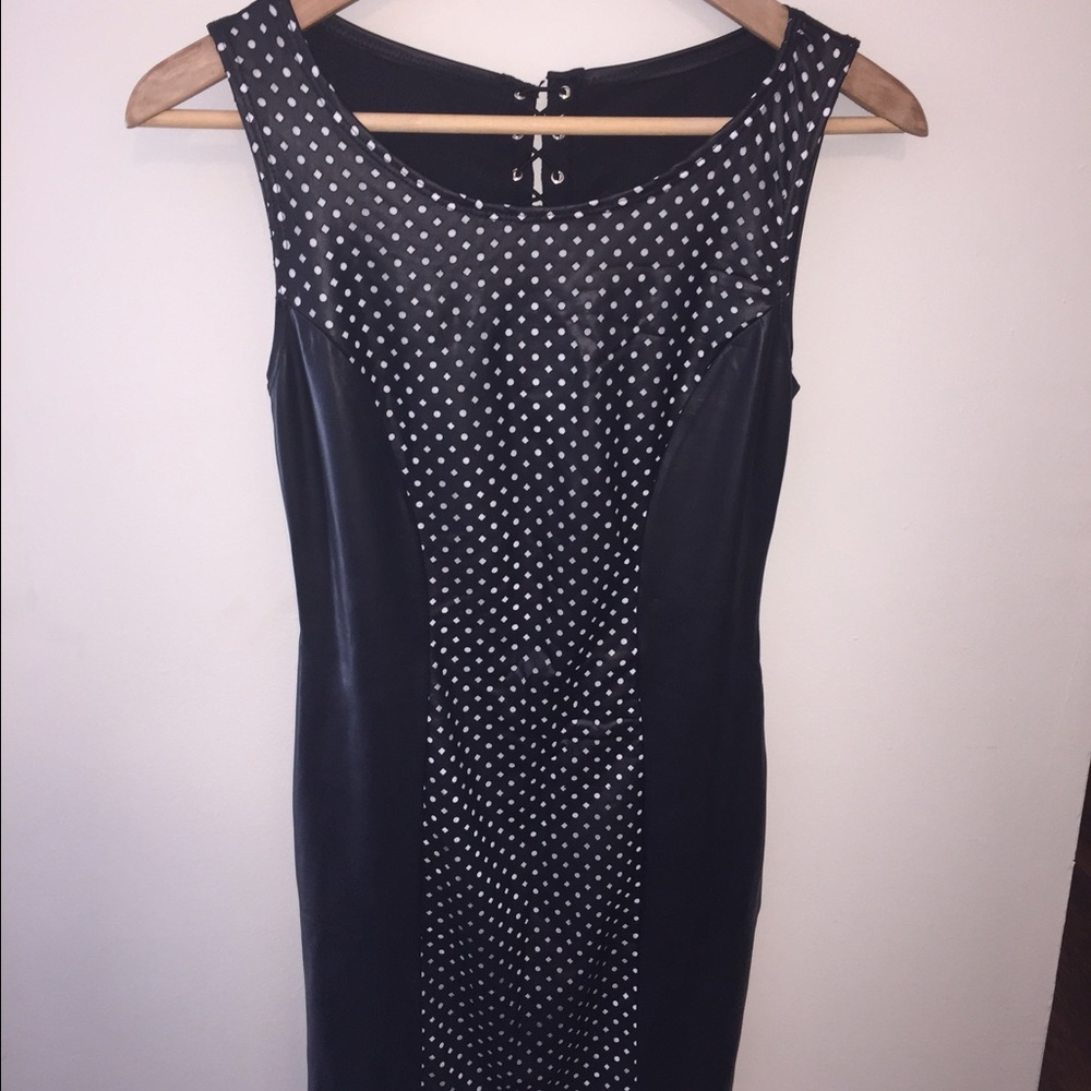NWOT Faux Leather - open back black dress