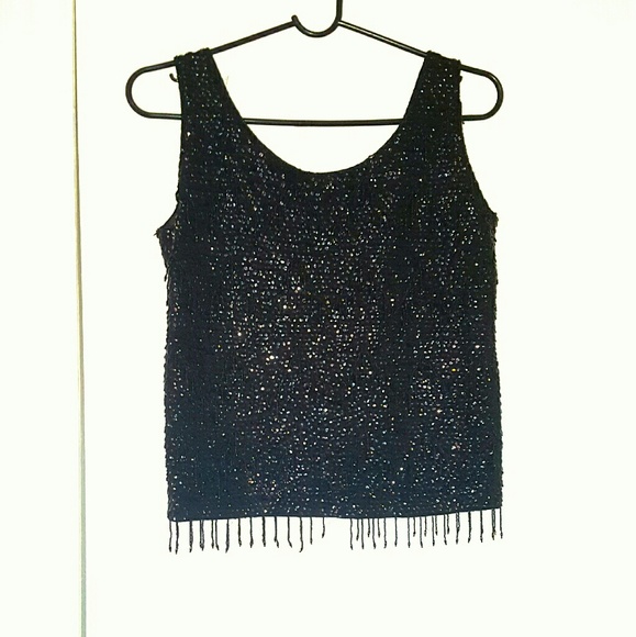Vintage bead and sequin black top