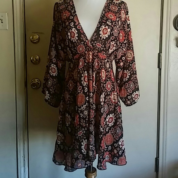 70s Boho Bell Sleeve Mini Dress by Love