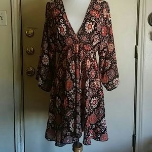 70s Boho Bell Sleeve Mini Dress by Love