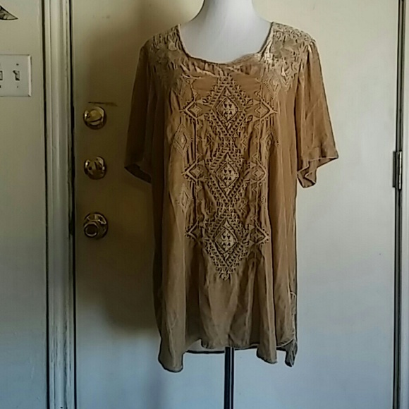 Gold Velvet Embroidered High Low Tunic