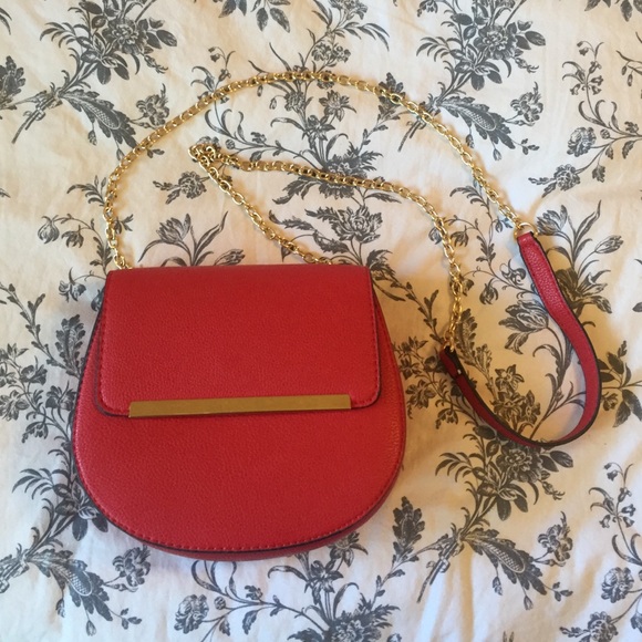 Red Half Moon Crossbody with Gold Hardware