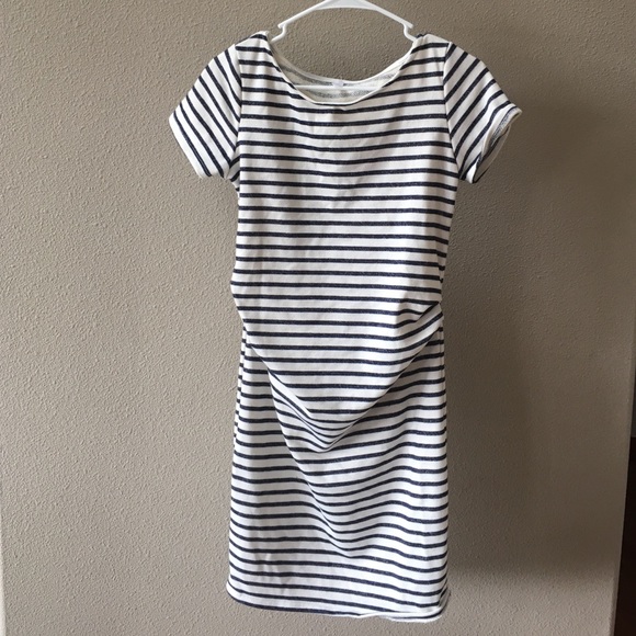 Ivory Navy Striped Short Sleeve Maternity Dress