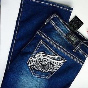 New! Zco Boot Cut Bling Wing Embellished Pockets