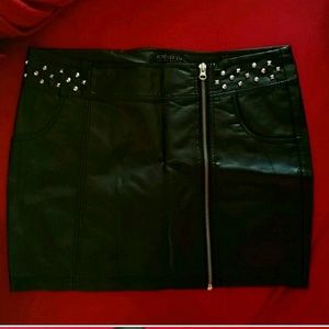 Faux leather mini skirt with studding