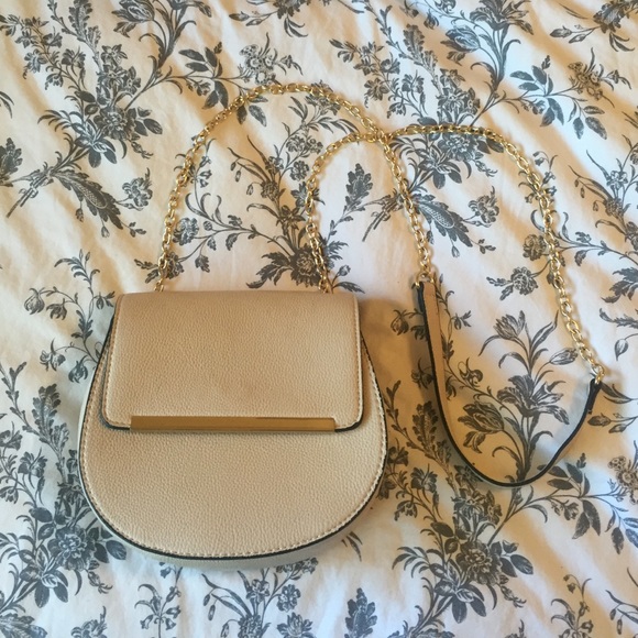 Beige Half Moon Crossbody with Gold Hardware