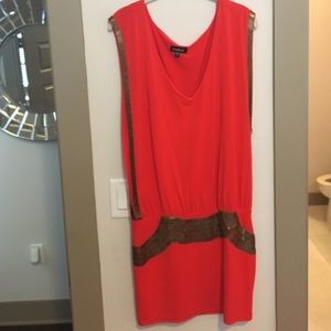 Orange Bebe dress with gold beaded detail