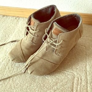 TOMS lace up wedges.