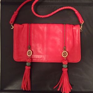 Shangha Tang red leather shoulder bag