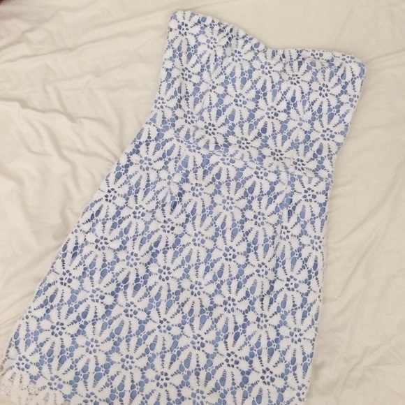 Aqua Floral Lacey Strapless Dress