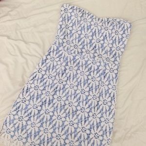 Aqua Floral Lacey Strapless Dress