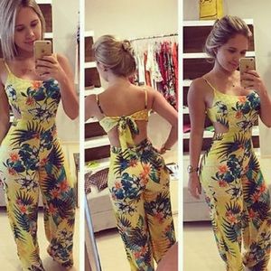 Backless floral print jumpsuit