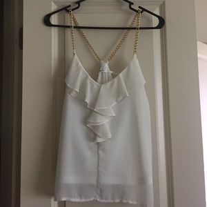 Small sized, creamy white top w/gold chain straps
