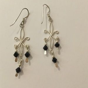Silver earrings with black Swarovski crystals