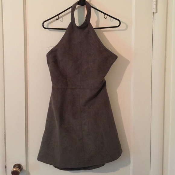 Green Suede Mini Halter Dress with Keyhole Back