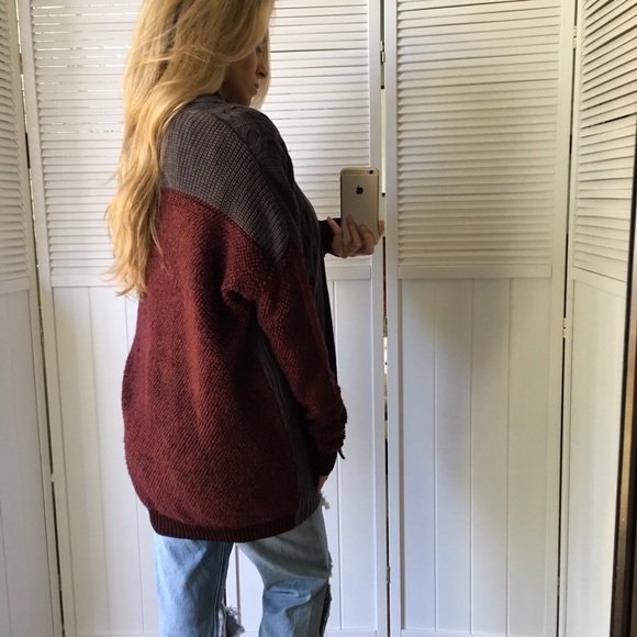 Sold • Mulberry & Smokey Grey Cable Cardi - Picture 4 of 4