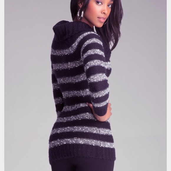 Bebe multi stripe fold over sweater tunic black - Picture 2 of 4