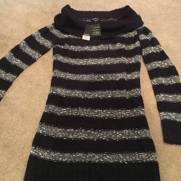 Bebe multi stripe fold over sweater tunic black - Picture 4 of 4