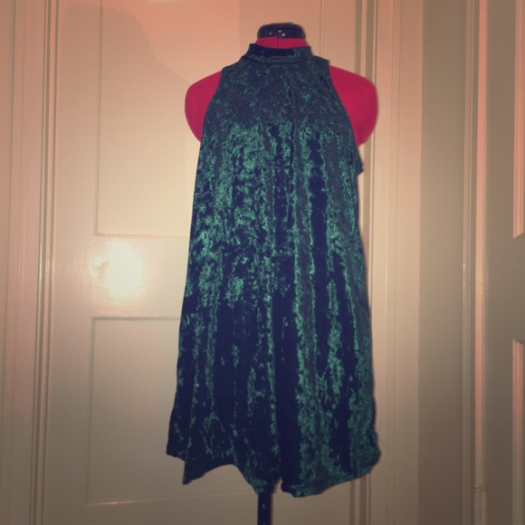 Green crushed velvet dress.