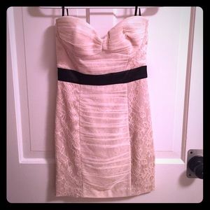 Bebe Cream/Nude Strapless Lace Mini Dress