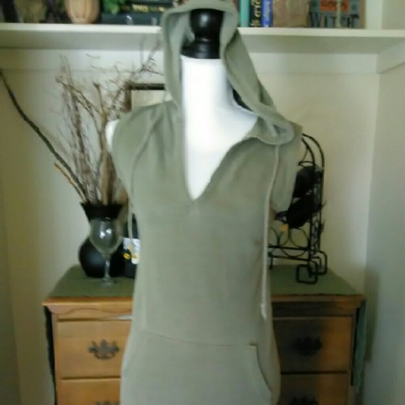 Distressed sleeveless sweatshirt dress.