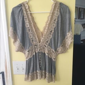 Grey and cream lace shirt