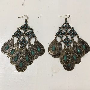 Large antique-gold dangly earrings