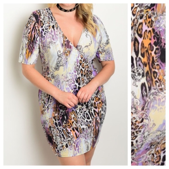 New- IVORY MULTI PLUS SIZE DRESS - Picture 1 of 4