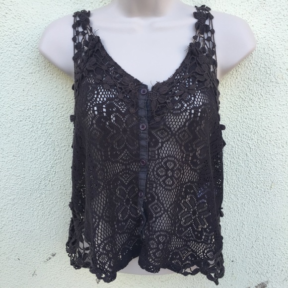 Urban Outfitters Tops - SALE‼️BROWN Lace tank TOP SZ M BOHO CROCHET gray