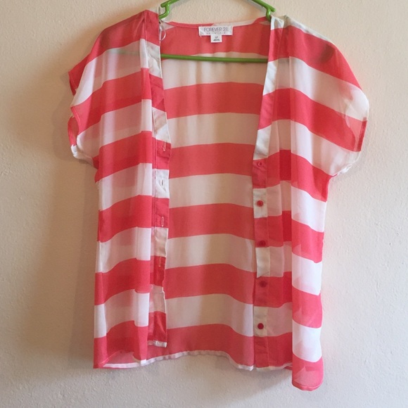 Sheer Striped F21 Button Up Blouse