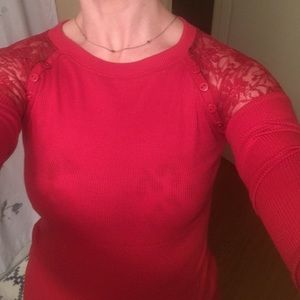 Red long sleeve sweater with lace. Fits like an xs