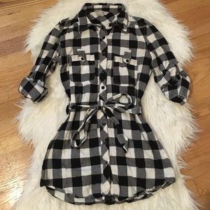Belted Long Sleeve Flannel Shirt