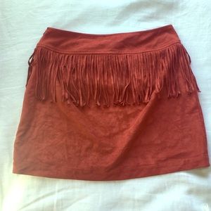 Express Red Faux Suede Fringe Mini Skirt