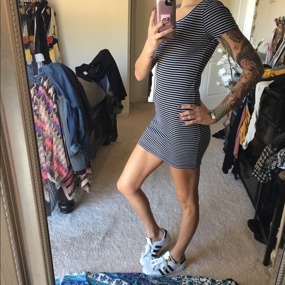 Navy and cream striped dress