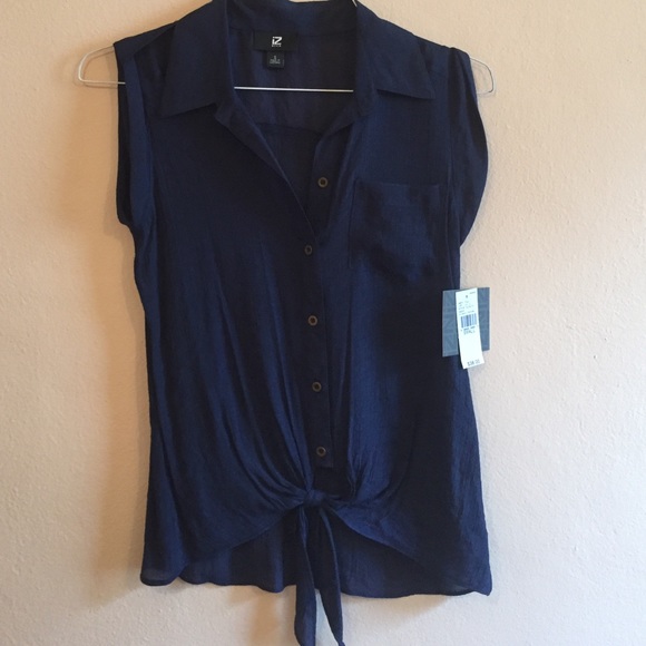 NWT Navy Blue Blouse with Tie Front Detail