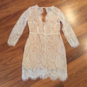 3/4 Sleeve White Lace Dress