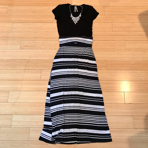 Black and White Striped Maxi Skirt