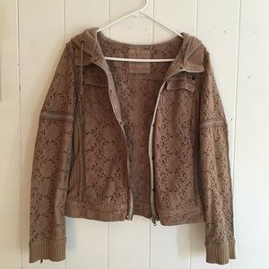 Free People Cut Out Zip Up Jacket with Hood
