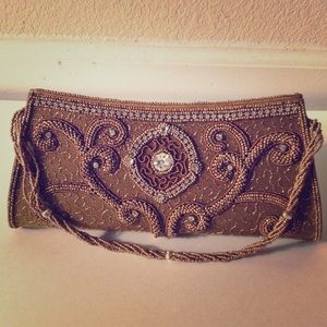 Hand beaded Bronze Clutch